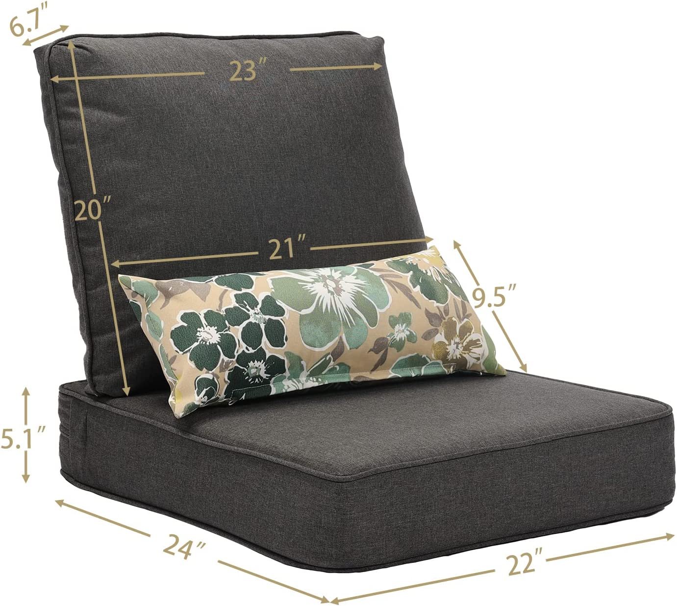 22"x 24"  Patio Deep Chair Cushion - 2 Back 2 Seater 2 Pillow CUSHION Aoodor   