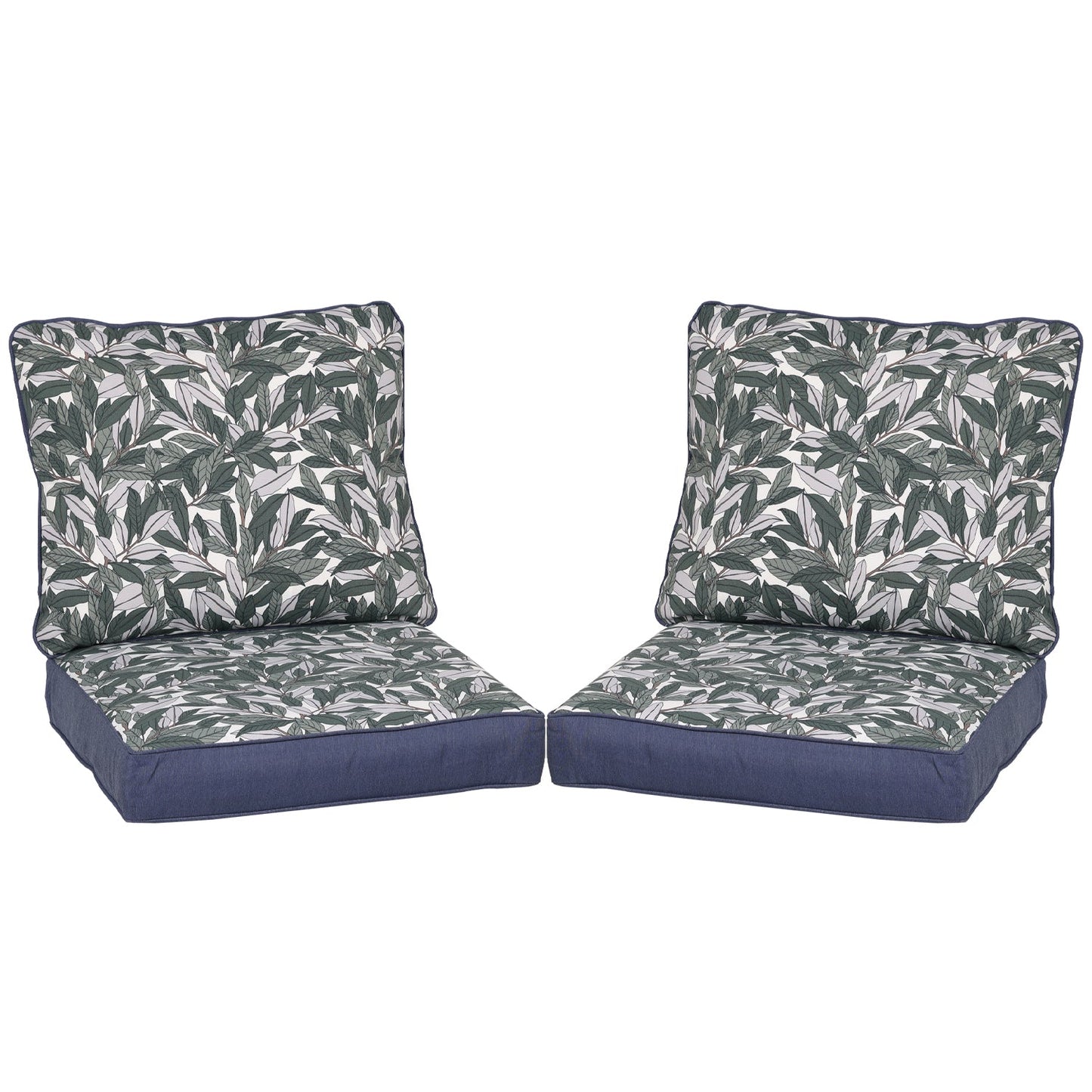 23'' x 24'' Outdoor Deep Seat Chair Cushion Set with Dust Jacket, Olefin Fabric Slipcover - Set of 2 (2 Back, 2 Seater ) CUSHION Aoodor LLC Botanical Blue  