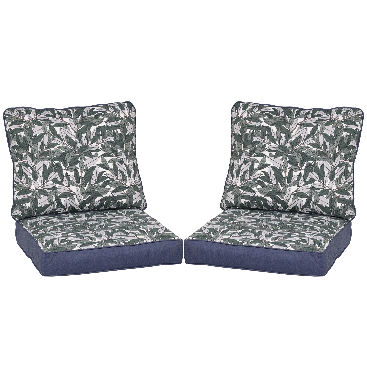 23'' x 24'' Outdoor Deep Seat Chair Cushion Set with Dust Jacket, Olefin Fabric Slipcover - Set of 2 (2 Back, 2 Seater ) CUSHION Aoodor LLC Botanical Blue  