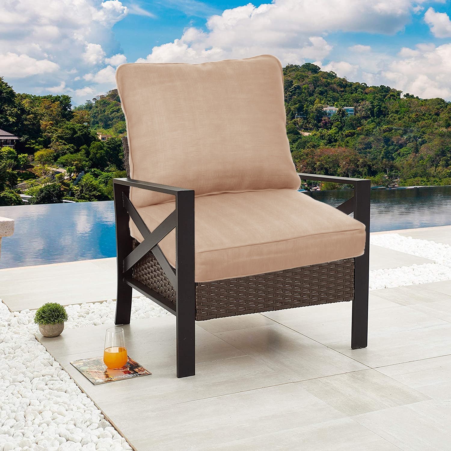 23'' x 24'' Outdoor Deep Seat Chair Cushion Set with Dust Jacket, Olefin Fabric Slipcover - Set of 2 (2 Back, 2 Seater ) CUSHION Aoodor LLC   