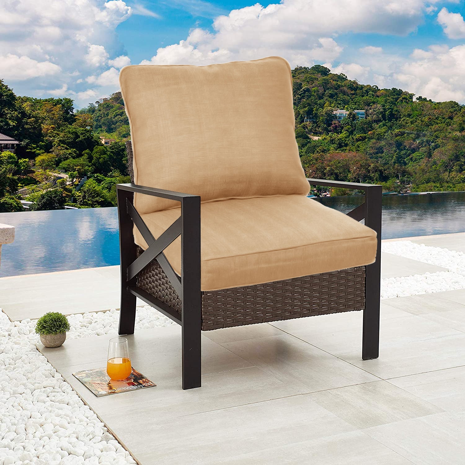 23'' x 24'' Outdoor Deep Seat Chair Cushion Set with Dust Jacket, Olefin Fabric Slipcover - Set of 2 (2 Back, 2 Seater ) CUSHION Aoodor LLC   