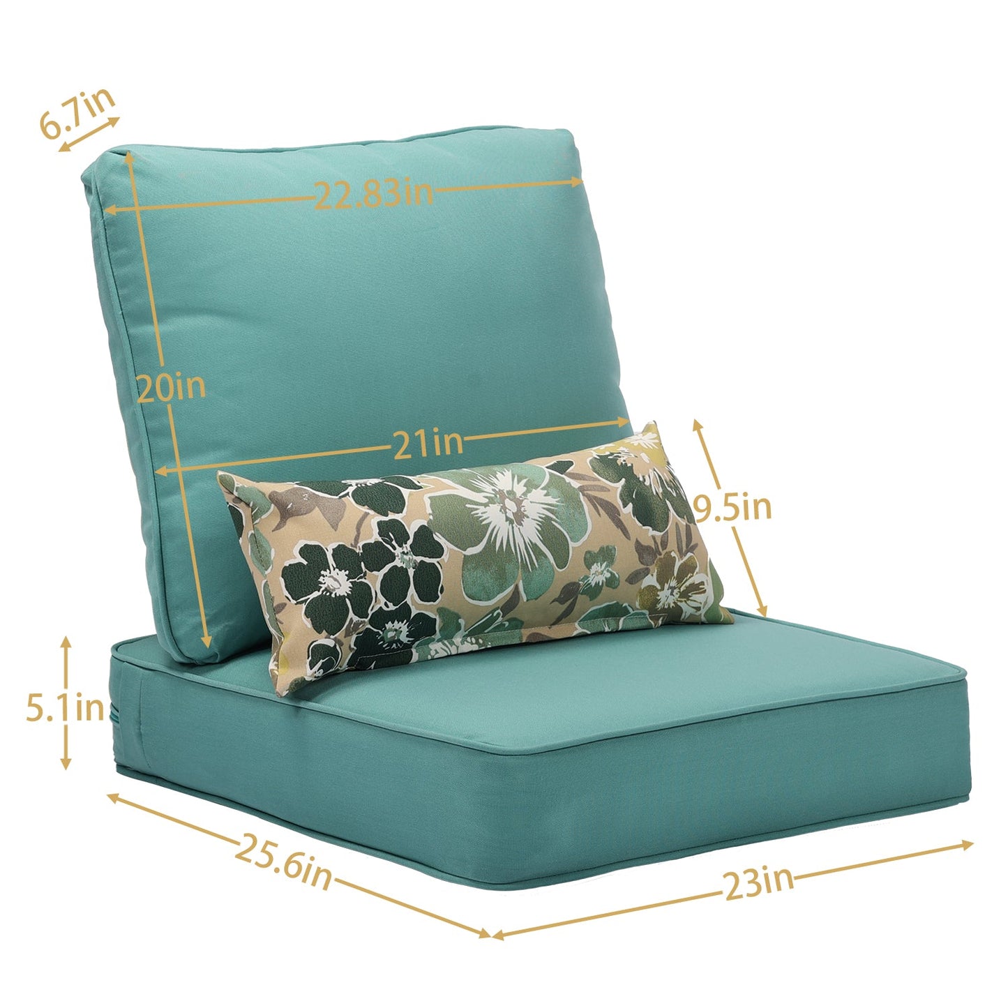 23"x 26"  Patio Deep Chair Cushion - 2 Back 2 Seater 2 Pillow CUSHION Aoodor   