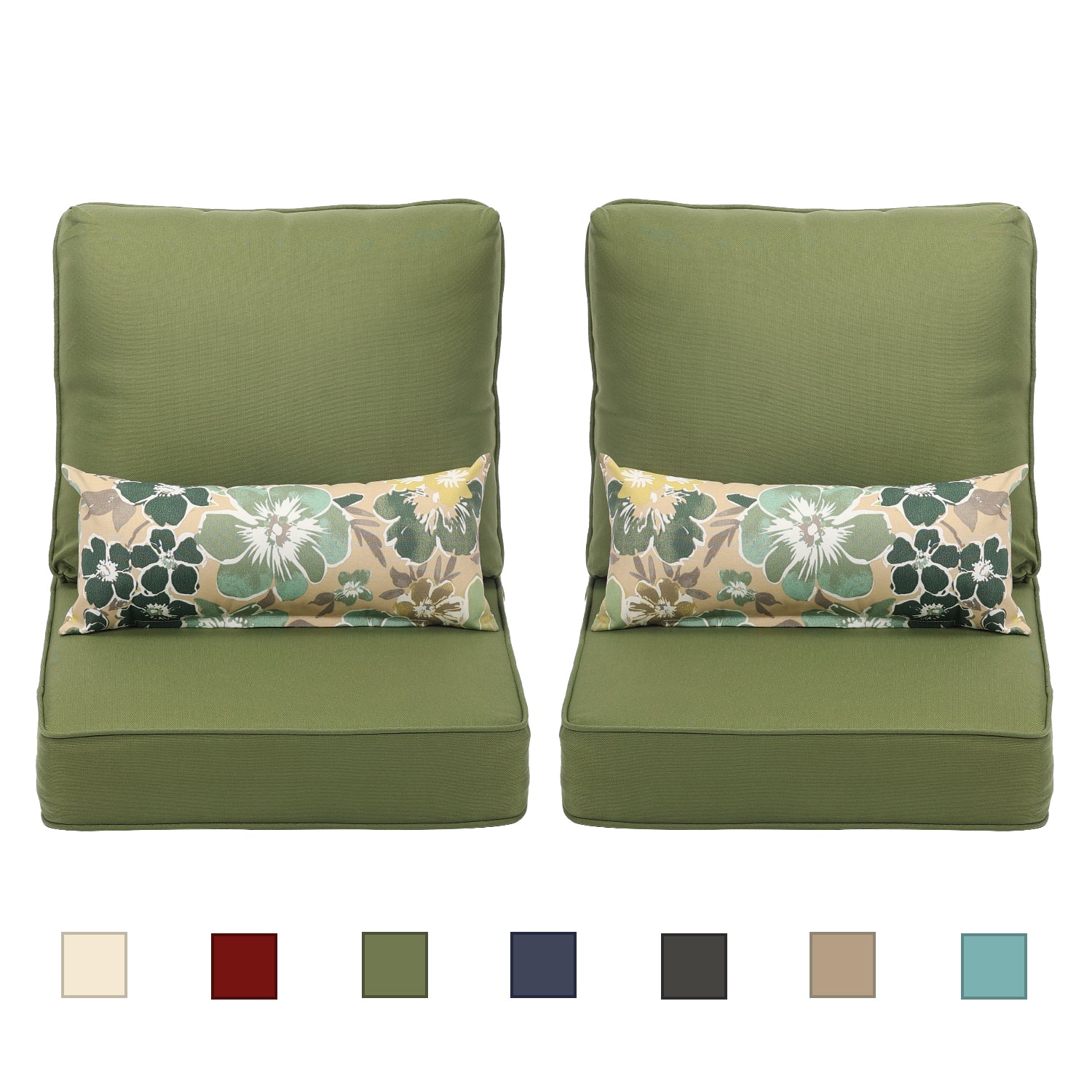 23"x 26"  Patio Deep Chair Cushion - 2 Back 2 Seater 2 Pillow CUSHION Aoodor Green  