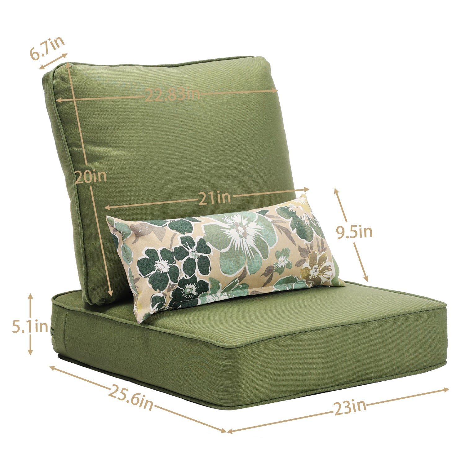 23"x 26"  Patio Deep Chair Cushion - 2 Back 2 Seater 2 Pillow CUSHION Aoodor   