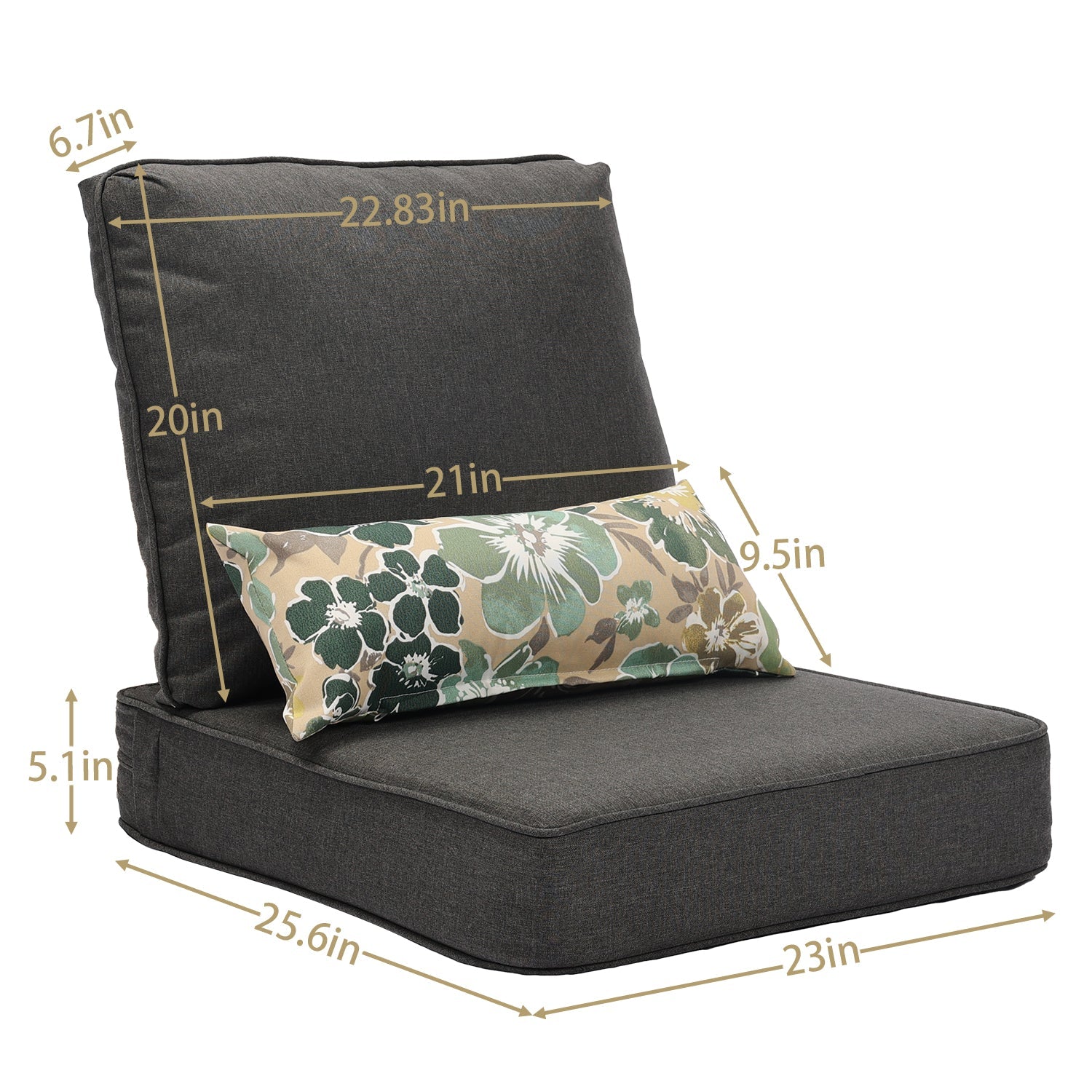 23"x 26"  Patio Deep Chair Cushion - 2 Back 2 Seater 2 Pillow CUSHION Aoodor   