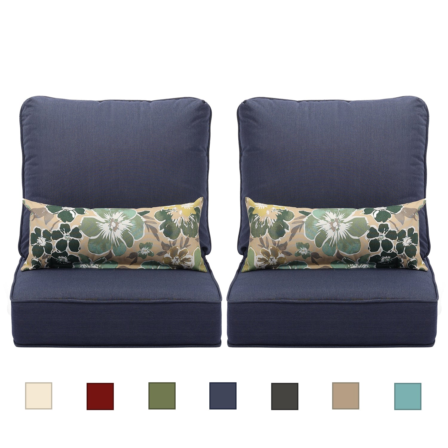 23"x 26"  Patio Deep Chair Cushion - 2 Back 2 Seater 2 Pillow CUSHION Aoodor Dark Blue  