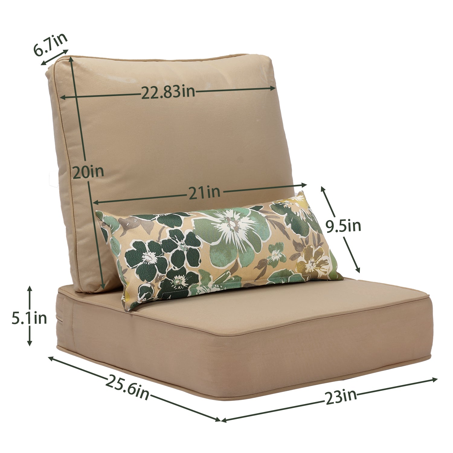 23"x 26"  Patio Deep Chair Cushion - 2 Back 2 Seater 2 Pillow CUSHION Aoodor   