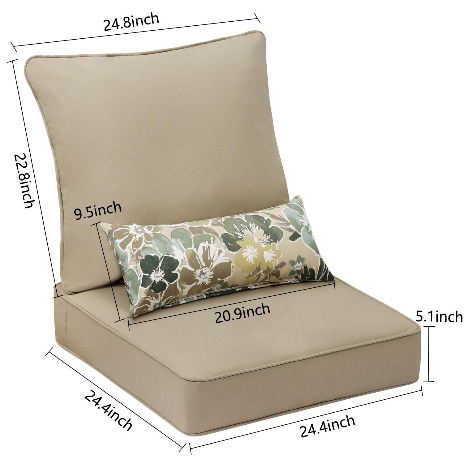 24'' x 24'' Patio Deep Chair Cushion - 2 Back 2 Seater 2 Pillow.