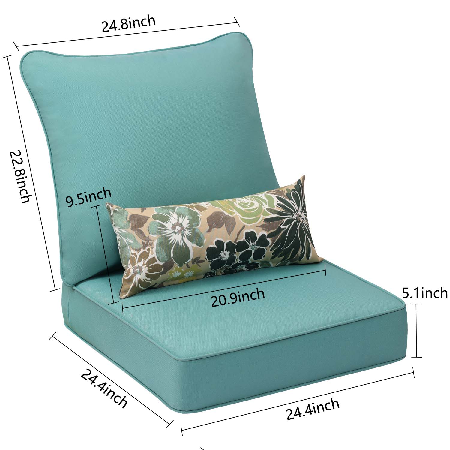24'' x 24'' Patio Deep Chair Cushion - 2 Back 2 Seater 2 Pillow CUSHION Aoodor   