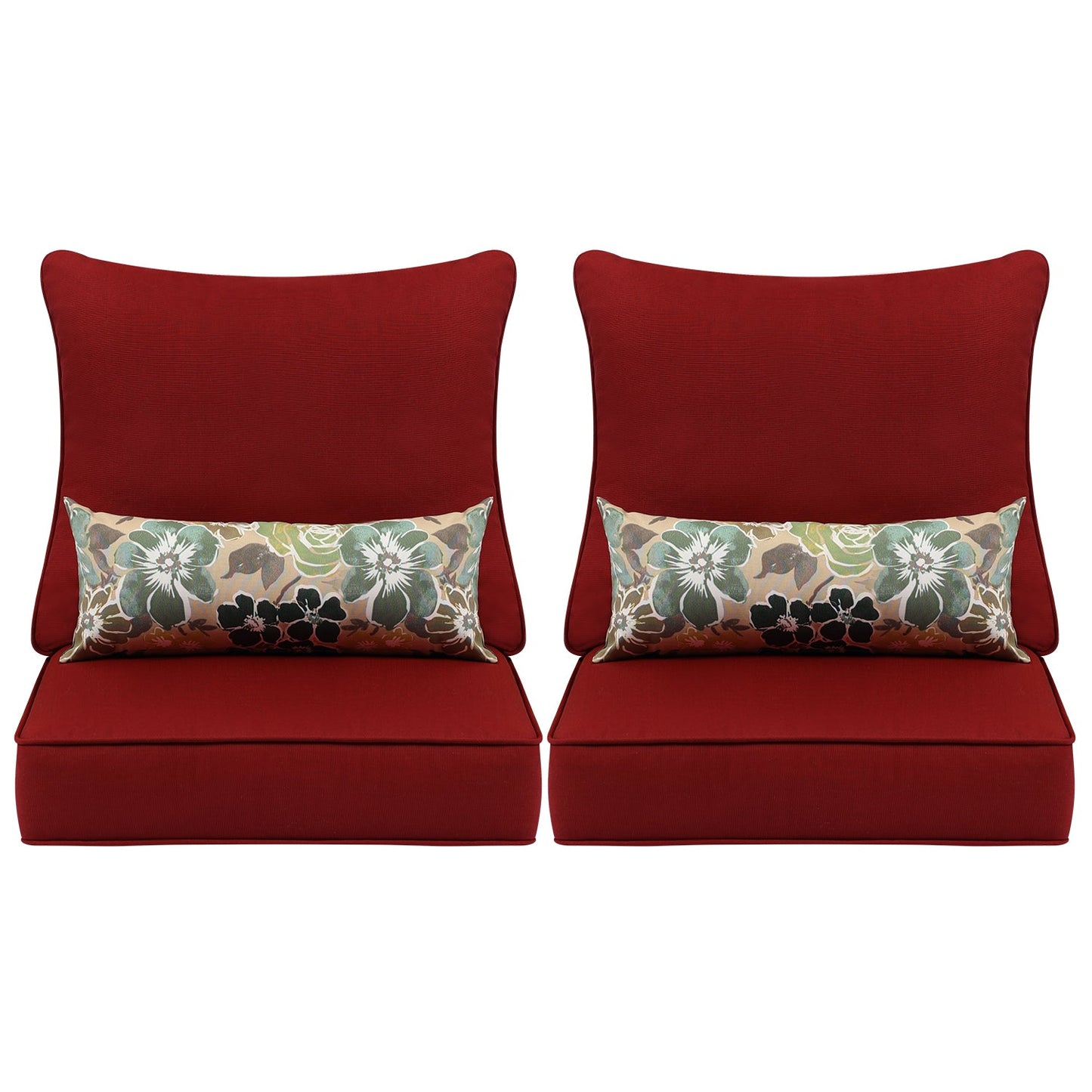 24'' x 24'' Patio Deep Chair Cushion - 2 Back 2 Seater 2 Pillow CUSHION Aoodor Red  