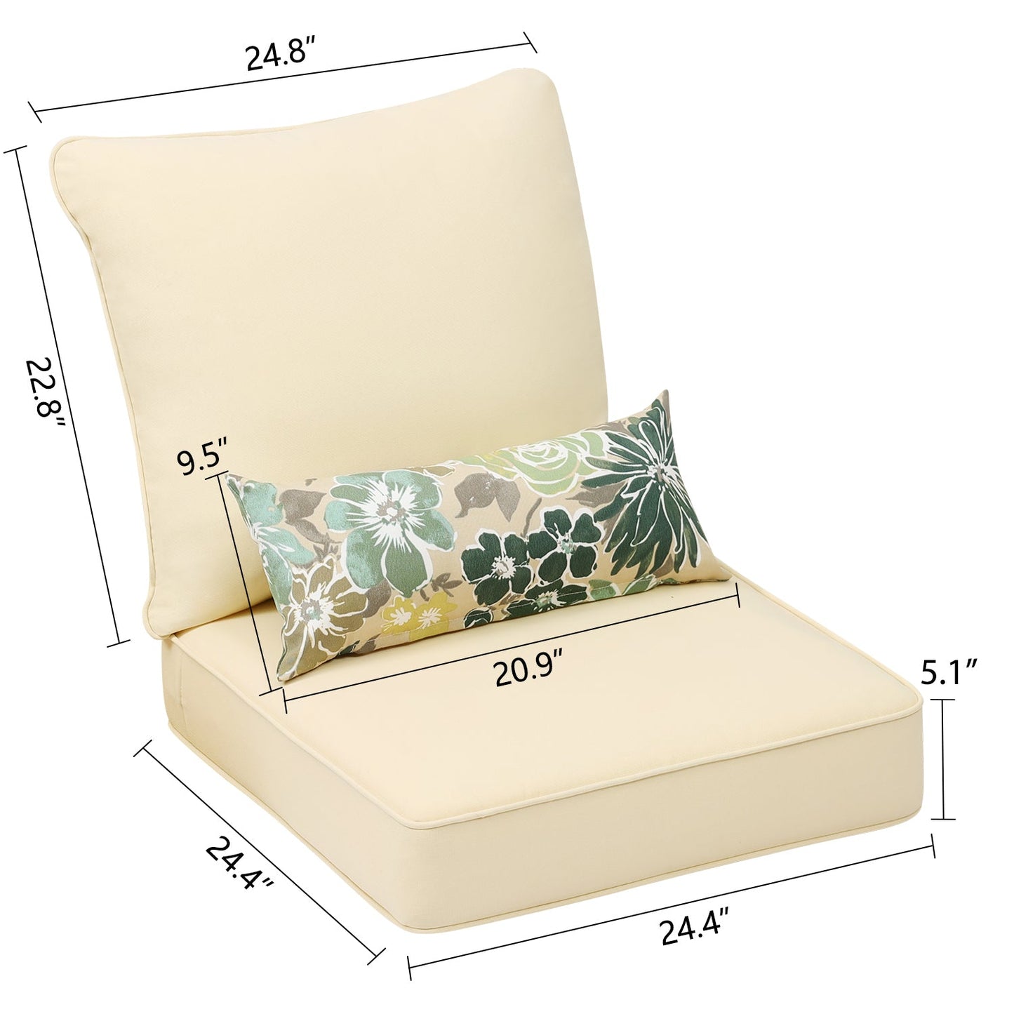 24'' x 24'' Patio Deep Chair Cushion - 2 Back 2 Seater 2 Pillow CUSHION Aoodor   