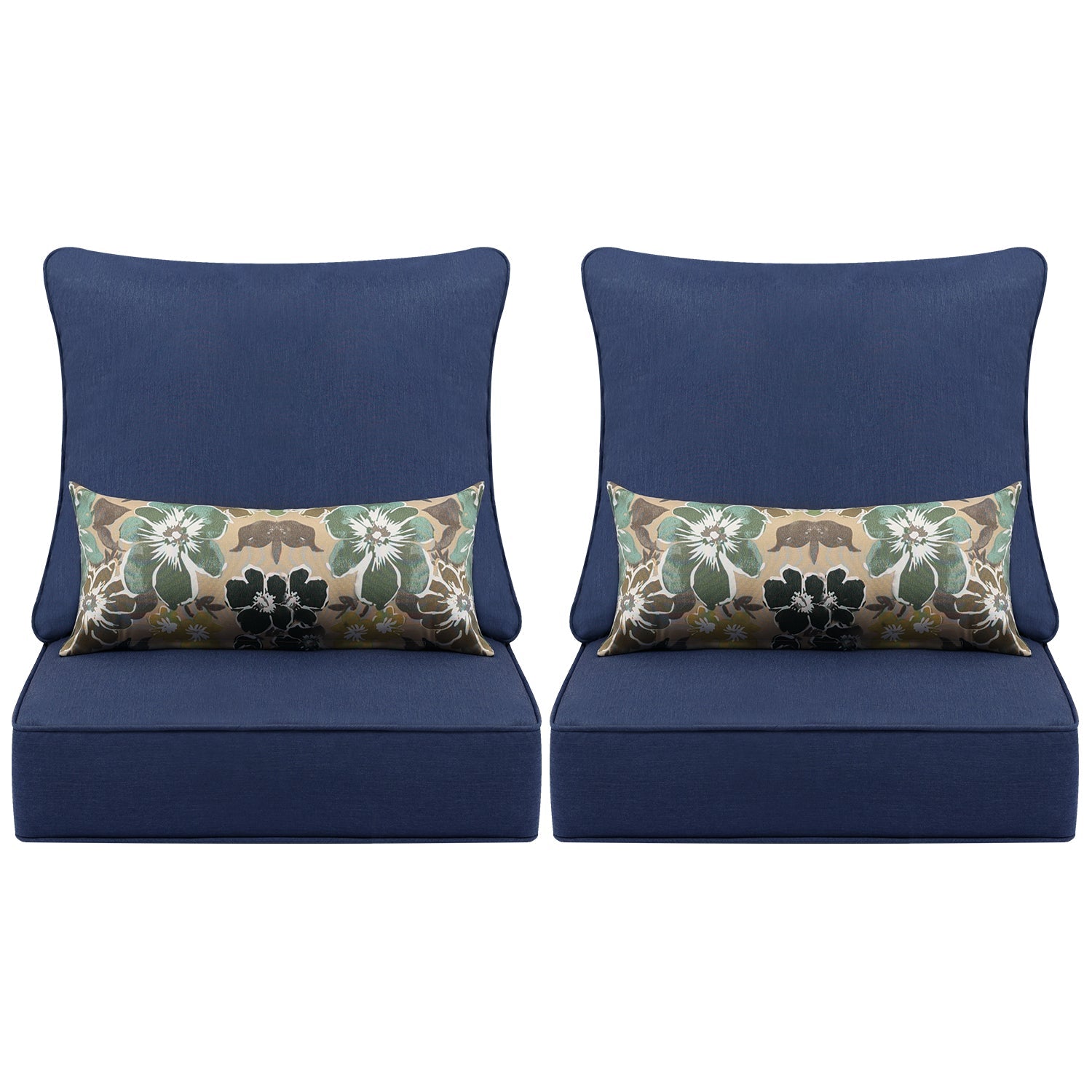 24'' x 24'' Patio Deep Chair Cushion - 2 Back 2 Seater 2 Pillow CUSHION Aoodor Dark Blue  