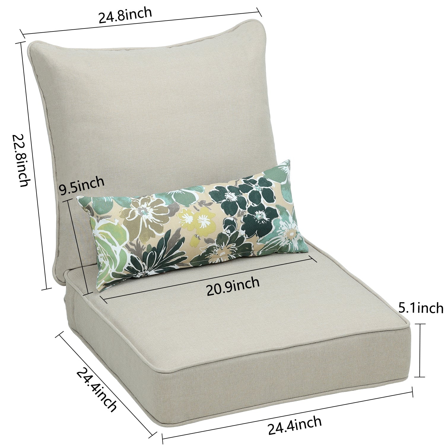 Patio Deep Chair Cushion - 2 Back 2 Seater 2 Pillow CUSHION Aoodor LLC   