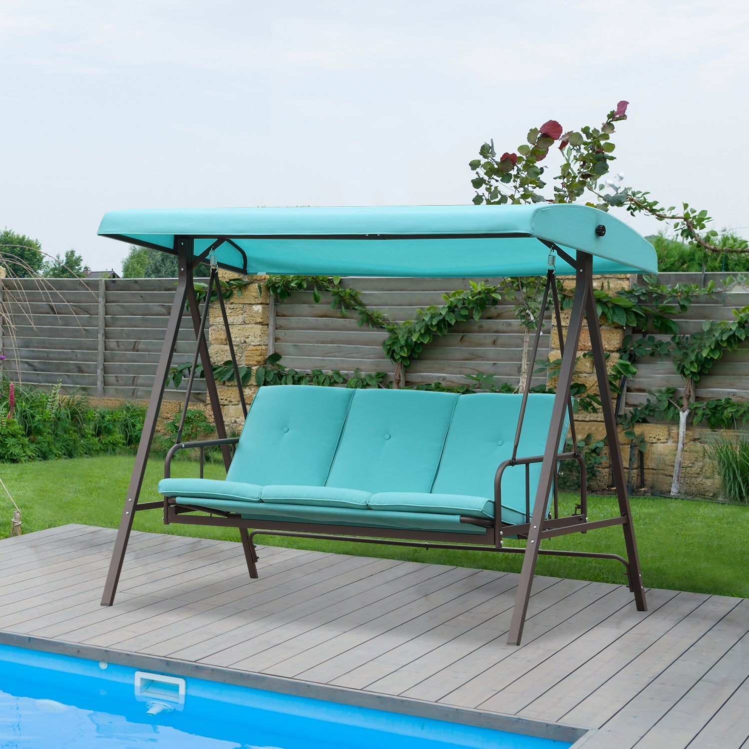 3-Person Outdoor Patio Swing Chair with Adjustable Canopy Furniture Aoodor   