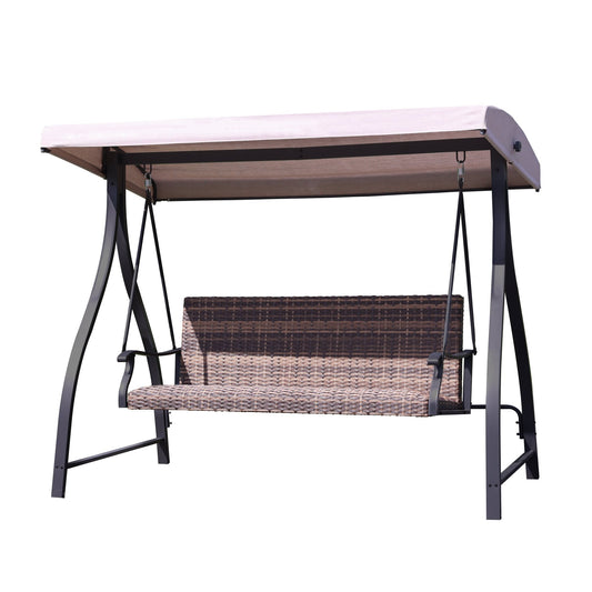 3-Seat Outdoor Rattan Patio Swing with Adjustable Canopy - Stylish Comfort for Your Porch, Garden, and Yard  Aoodor  Brown  