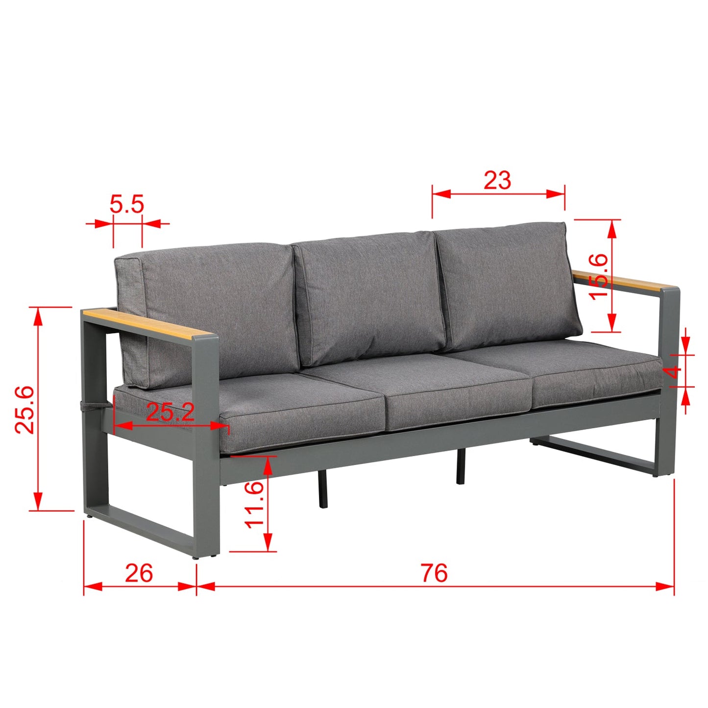 3 Seater Aluminum Sofa Couch Deep Seat - All-Weather Resistant Outdoor Conversation Set with Thick Cushions Furniture Aoodor LLC   