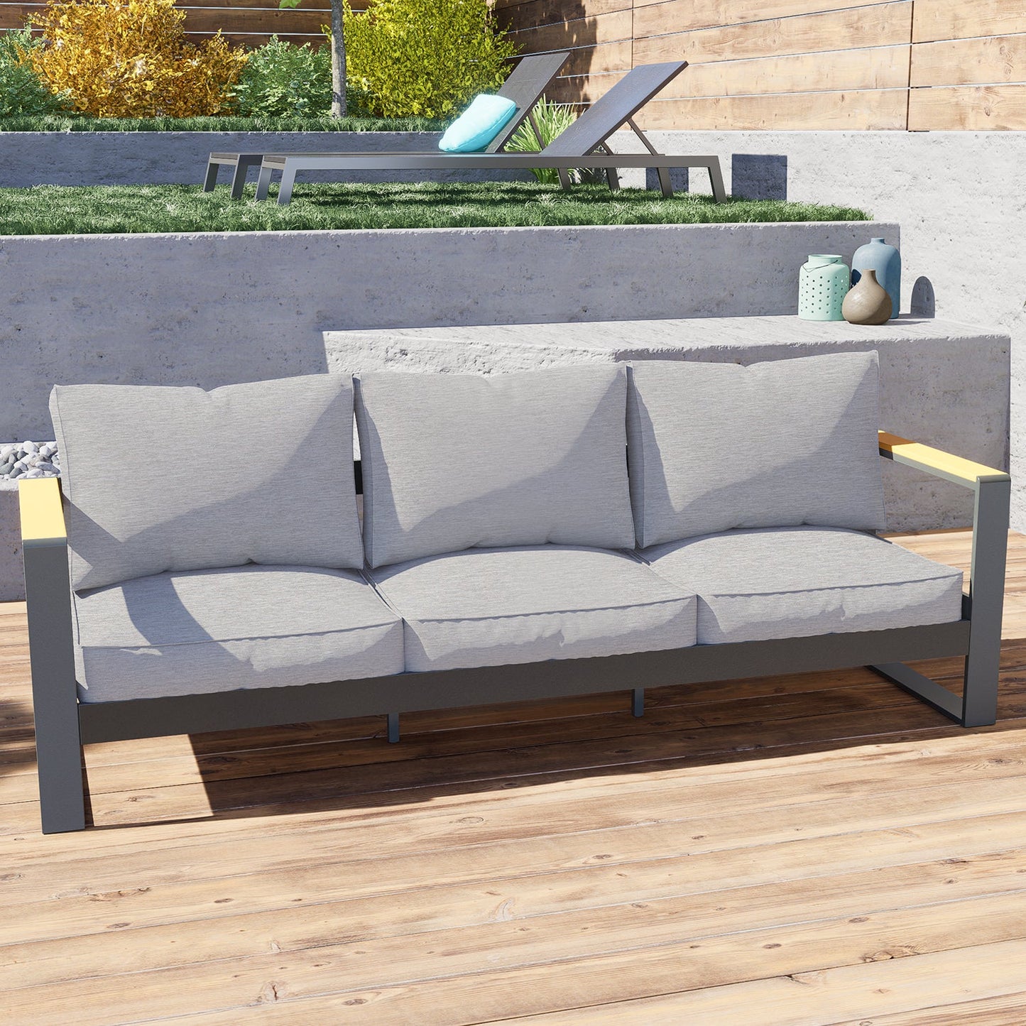 3 Seater Aluminum Sofa Couch Deep Seat - All-Weather Resistant Outdoor Conversation Set with Thick Cushions Furniture Aoodor LLC   