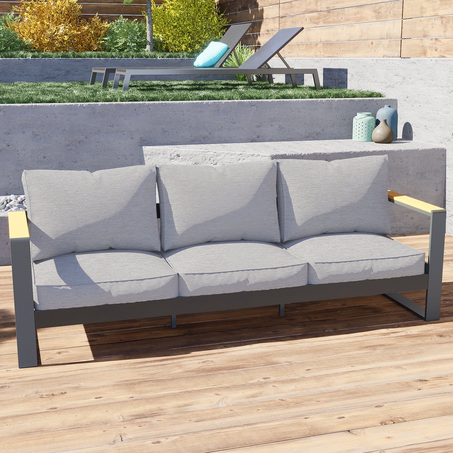 3 Seater Aluminum Sofa Couch Deep Seat - All-Weather Resistant Outdoor Conversation Set with Thick Cushions Furniture Aoodor LLC   