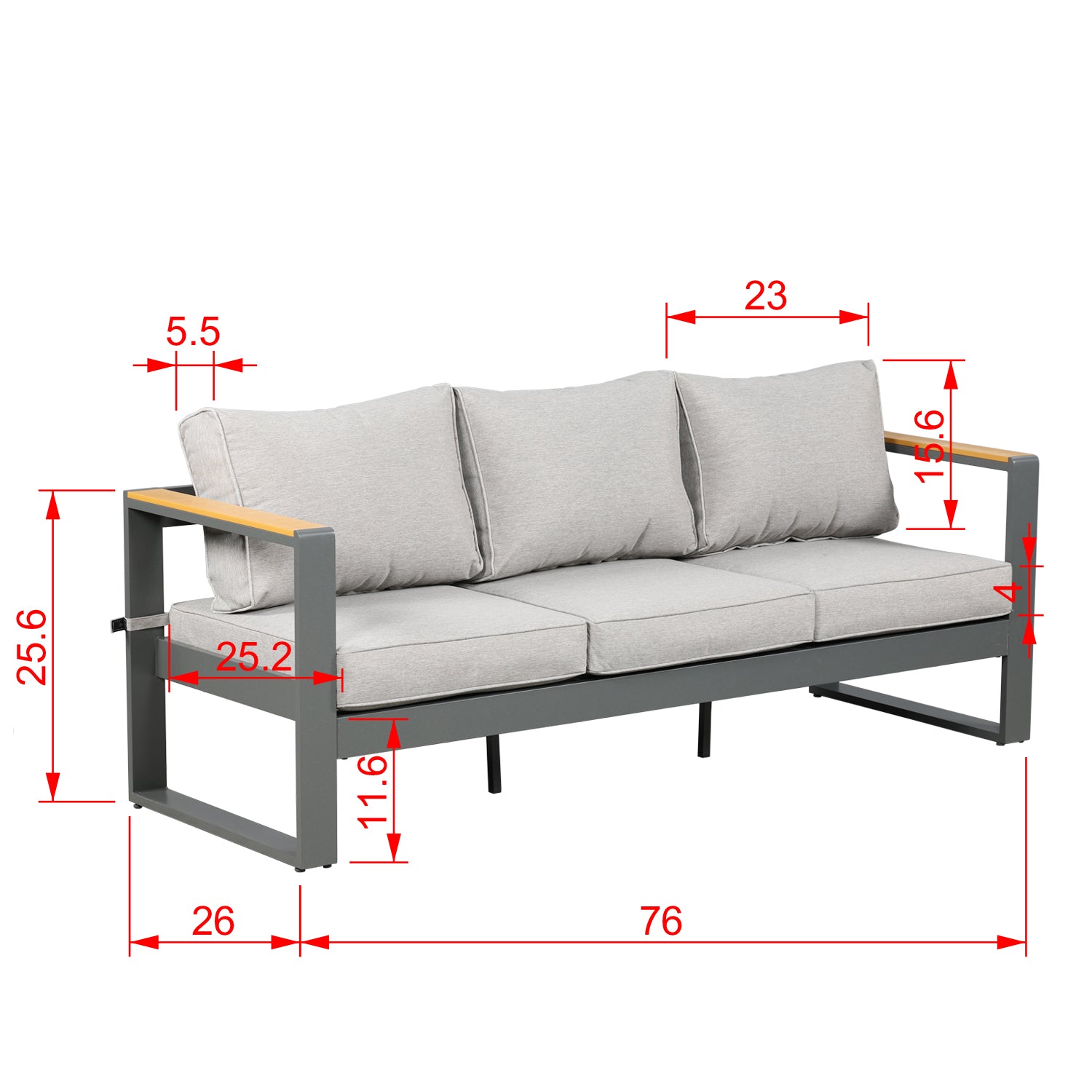 3 Seater Aluminum Sofa Couch Deep Seat - All-Weather Resistant Outdoor Conversation Set with Thick Cushions Furniture Aoodor LLC   