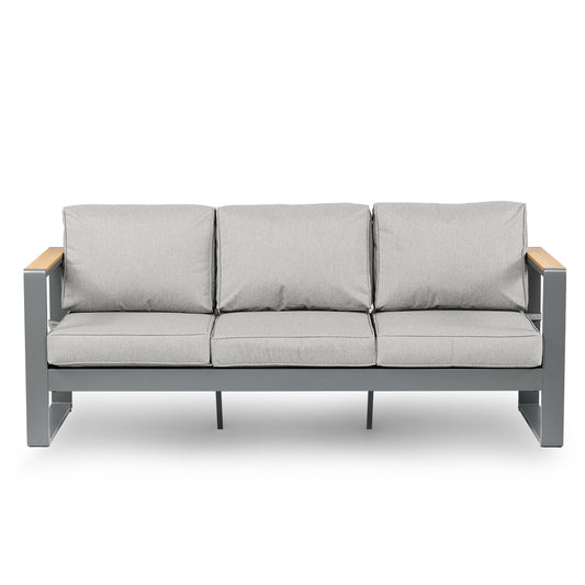 3 Seater Aluminum Sofa Couch Deep Seat - All-Weather Resistant Outdoor Conversation Set with Thick Cushions Furniture Aoodor LLC Light Grey  