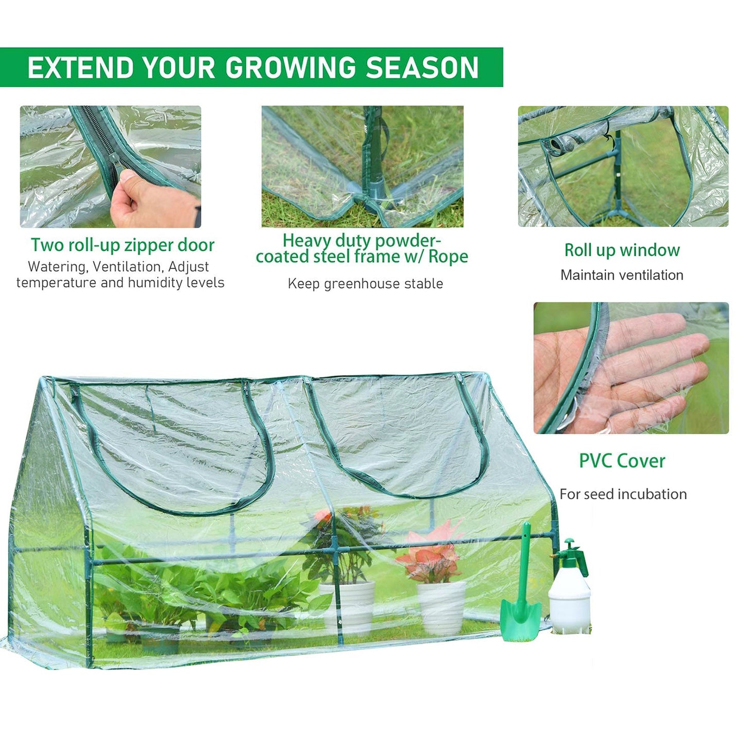 4 ft. x 2 ft. x 2 ft. Mini Greenhouse with Zipper Doors, Water Resistant & UV Protected Greenhouse Aoodor   