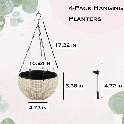 4 pack Self-Watering Hanging Planters, with Water Level Indicator, Drainer and Chain  Aoodor    