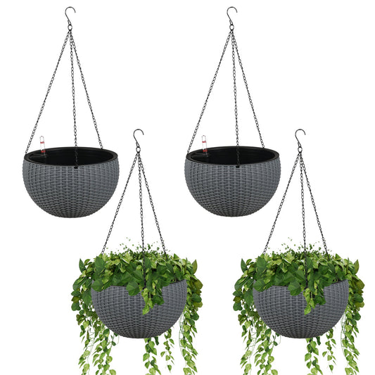 4 pack Self-Watering Hanging Planters, with Water Level Indicator, Drainer and Chain - Aoodor
