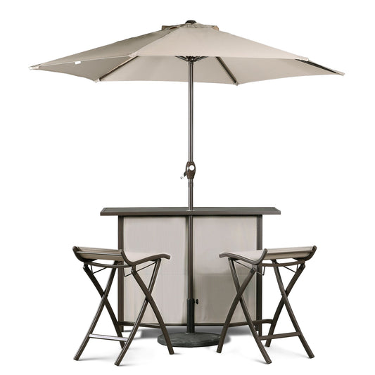 5 Piece Folding Chairs and Bar Table Set With 8' Adjustable Tilt Umbrella With Base Furniture Aoodor LLC 1 Set  