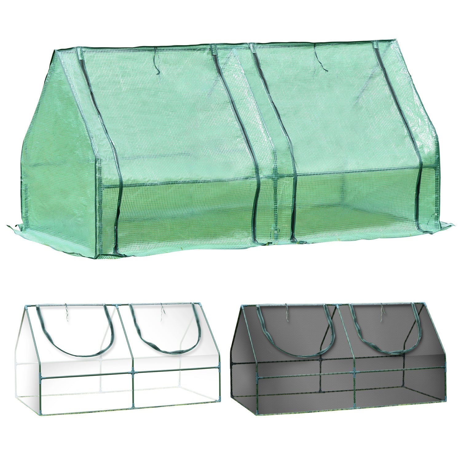 6 ft. x 3 ft. x 3ft. Mini Greenhouse with 2 Zipper Doors, Water Resistant UV Protected with 2 Covers Greenhouse Aoodor Green / Transparent / Mesh Netting  