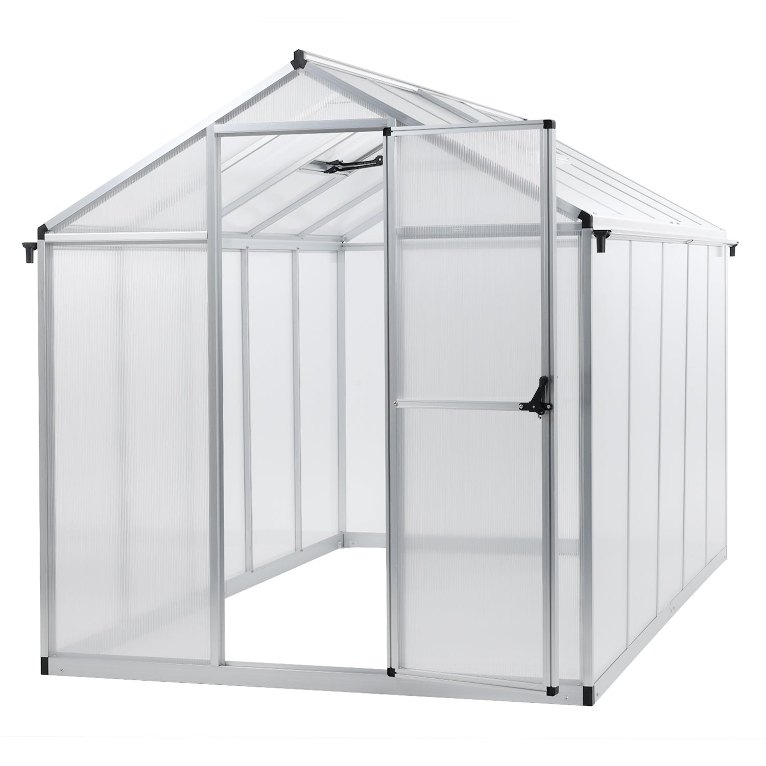 6' x 8' /6' x 10' Walk-in Polycarbonate Greenhouse with Roof Vent and Door lock,  Aluminum Frame and Polycarbonate Panels- White/Black  Aoodor LLC 6' x 10' Silver 