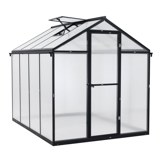 6' x 8' /6' x 10' Walk-in Polycarbonate Greenhouse with Roof Vent and Door lock, Heavy Duty Aluminum Frame and Polycarbonate Panels, for Backyard Garden - White/Black - Aoodor LLC