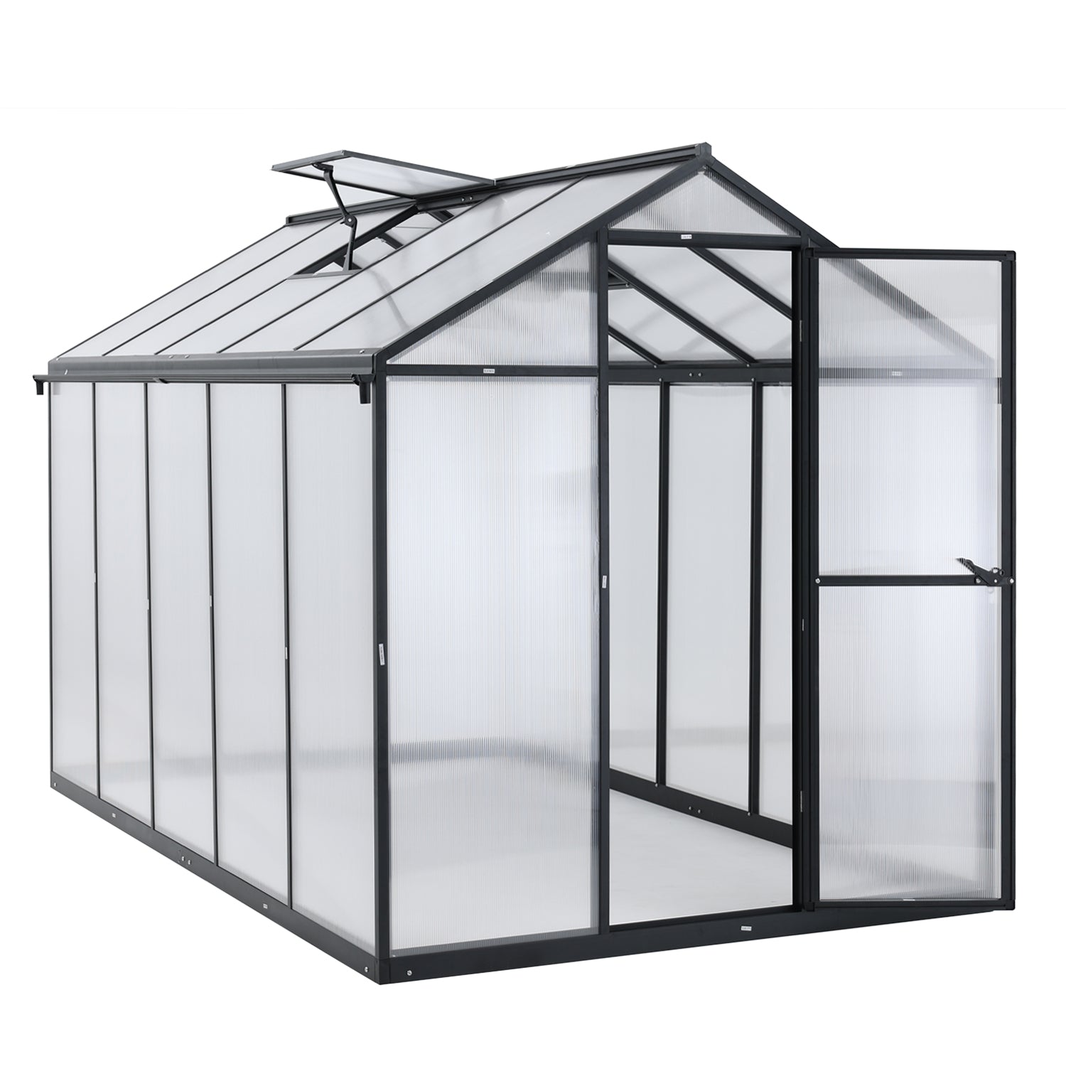 6' x 8' /6' x 10' Walk-in Polycarbonate Greenhouse with Roof Vent and Door lock,  Aluminum Frame and Polycarbonate Panels- White/Black  Aoodor LLC 6' x 10' Black 