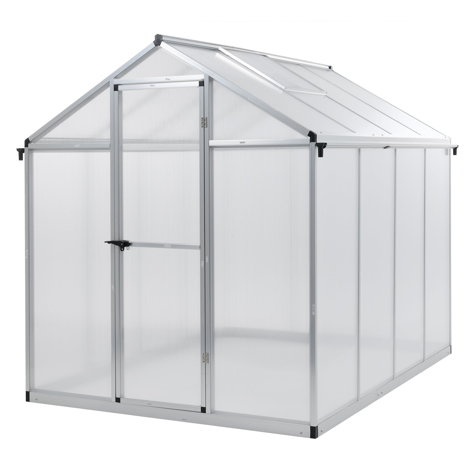 6' x 8' /6' x 10' Walk-in Polycarbonate Greenhouse with Roof Vent and Door lock,  Aluminum Frame and Polycarbonate Panels- White/Black  Aoodor LLC 6' x 8' Silver 