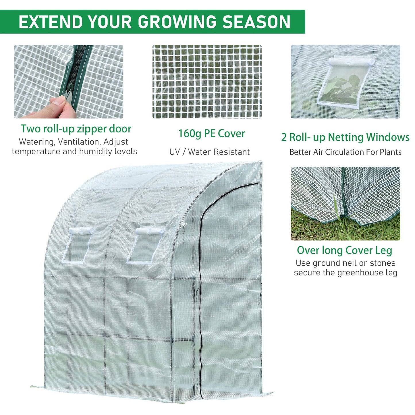 6.7' x 3.3' x 7.2' Lean-to Walk-in Greenhouse - Green/White Greenhouse Aoodor   