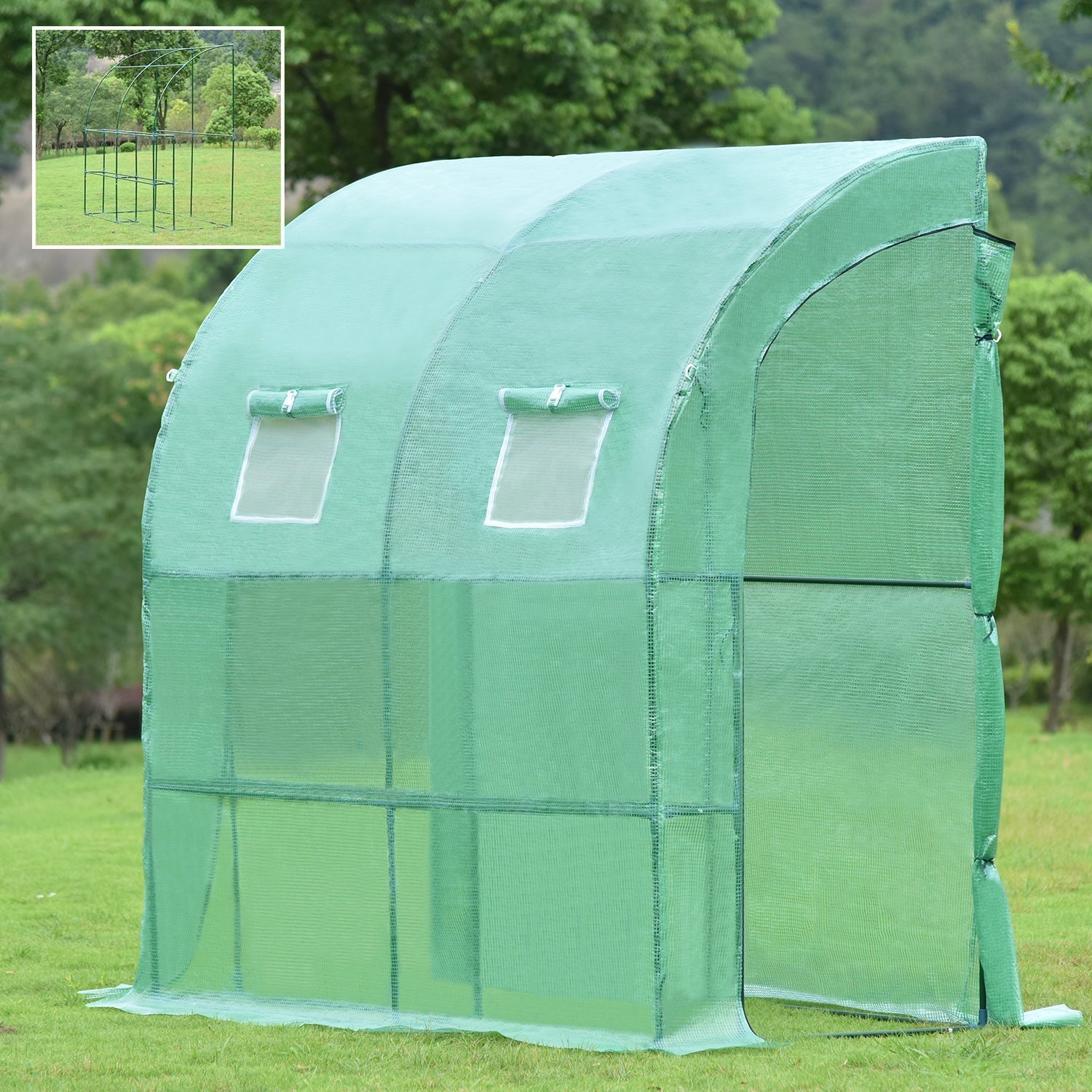 6.7' x 3.3' x 7.2' Lean-to Walk-in Greenhouse - Green/White Greenhouse Aoodor   