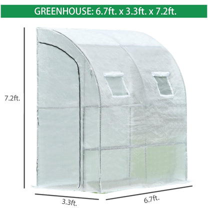 6.7' x 3.3' x 7.2' Lean-to Walk-in Greenhouse - Green/White Greenhouse Aoodor   