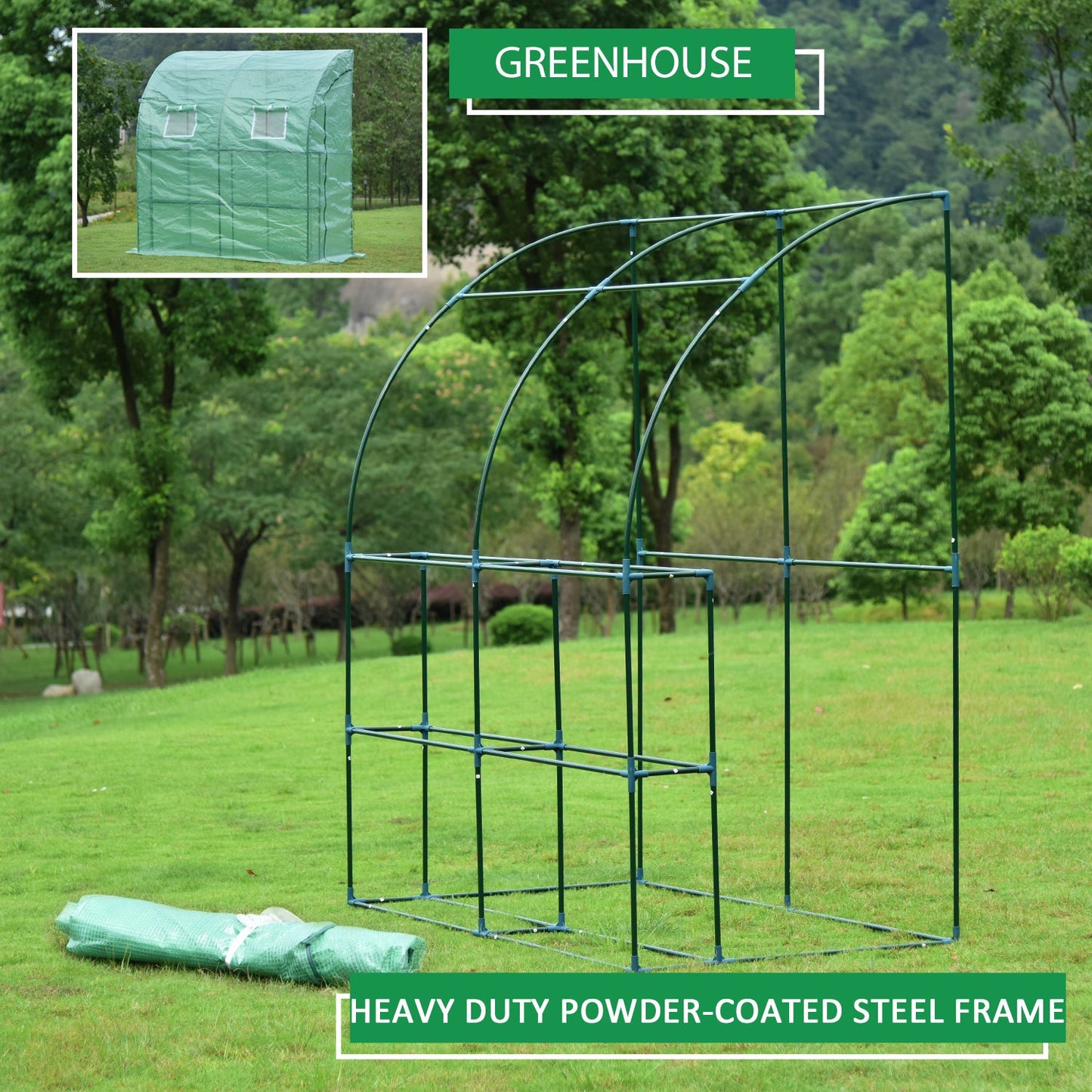 6.7' x 3.3' x 7.2' Lean-to Walk-in Greenhouse - Green/White Greenhouse Aoodor   