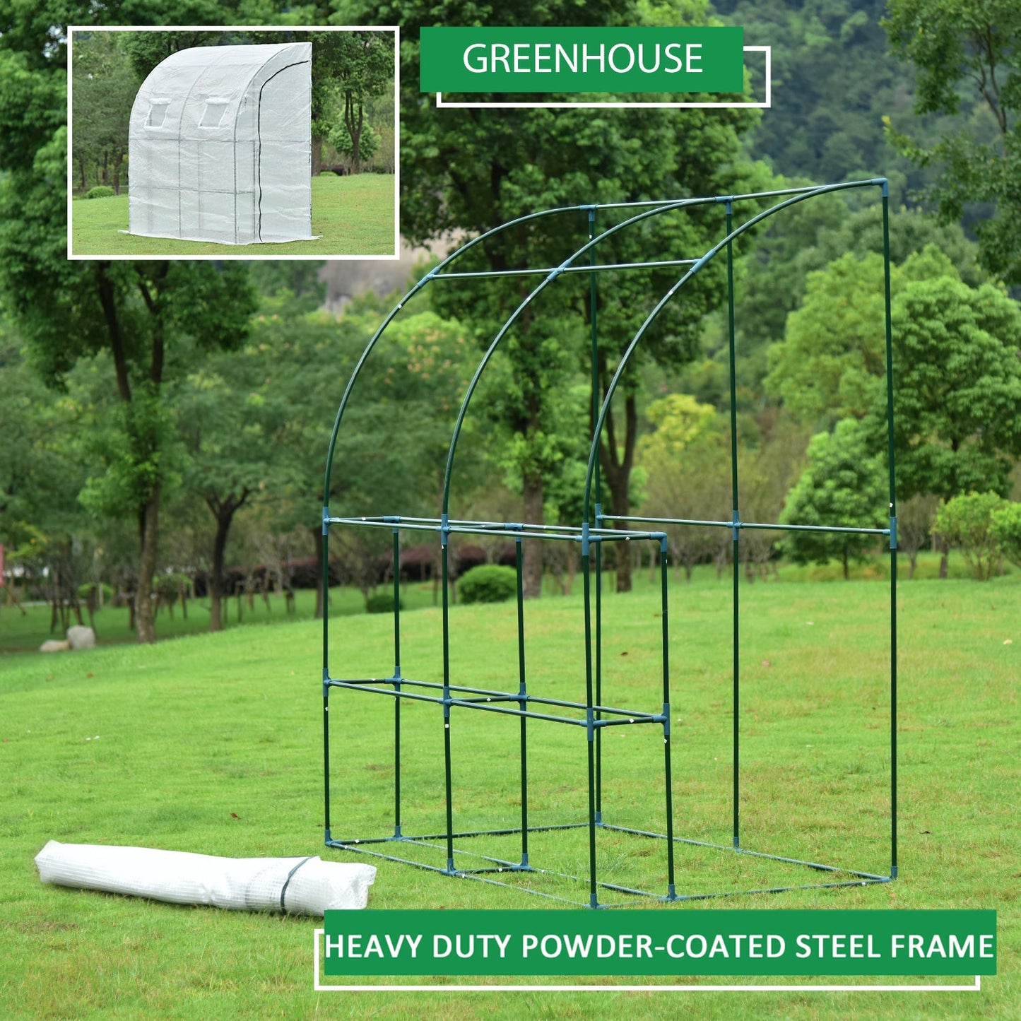 6.7' x 3.3' x 7.2' Lean-to Walk-in Greenhouse - Green/White Greenhouse Aoodor   