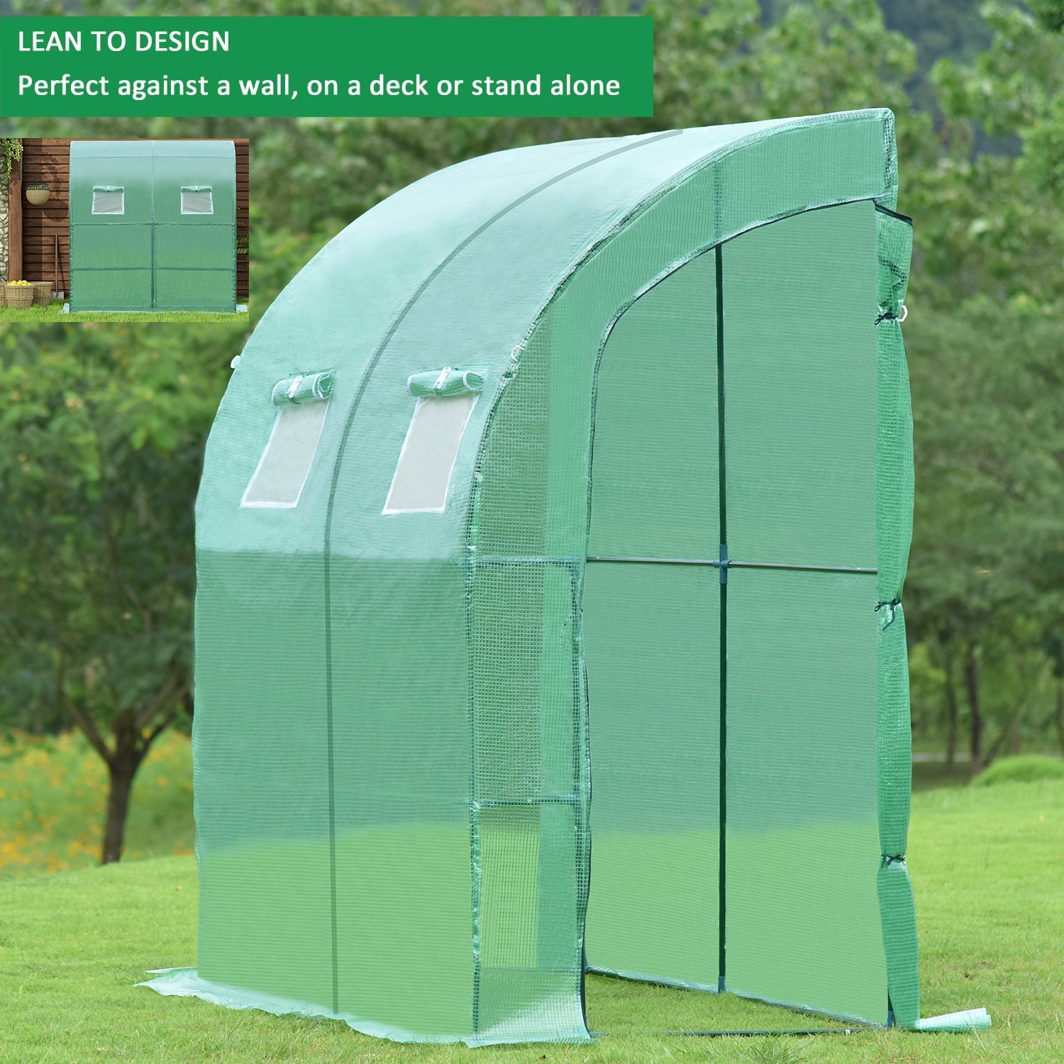 6.7' x 3.3' x 7.2' Lean-to Walk-in Greenhouse - Green/White Greenhouse Aoodor   