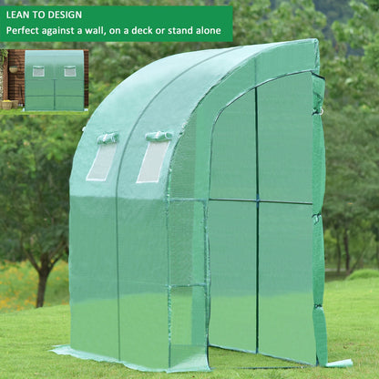 6.7' x 3.3' x 7.2' Lean-to Walk-in Greenhouse - Green/White Greenhouse Aoodor   