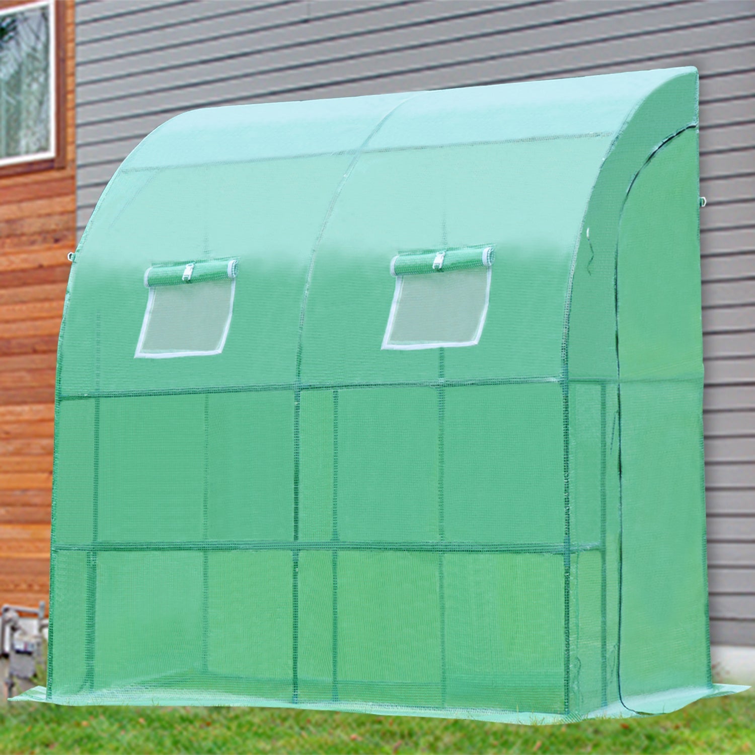 6.7' x 3.3' x 7.2' Lean-to Walk-in Greenhouse - Green/White Greenhouse Aoodor   