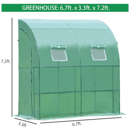 6.7' x 3.3' x 7.2' Lean-to Walk-in Greenhouse - Green/White Greenhouse Aoodor   