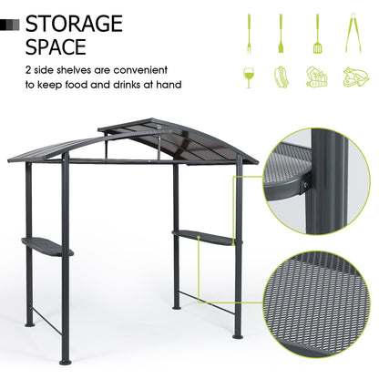 8 x 5 ft. BBQ Grill Gazebo Shelter, Steel Frame and Double-Tier Polycarbonate Top Canopy, with Side Shelves Gazebo Aoodor LLC   