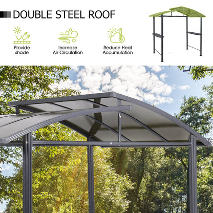 8 x 5 ft. BBQ Grill Gazebo Shelter, Dark Gray Steel Frame and Brown Double-Tier Polycarbonate Top Canopy, with Side Shelves,  for Outdoor, Patio, Backyard - Aoodor LLC