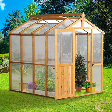 81'' x 93'' x 98'' Walk-in Polycarbonate Greenhouse with Roof Vent and Door lock, Fir Wooden Frame and Polycarbonate Panels, for Backyard Garden - Aoodor LLC