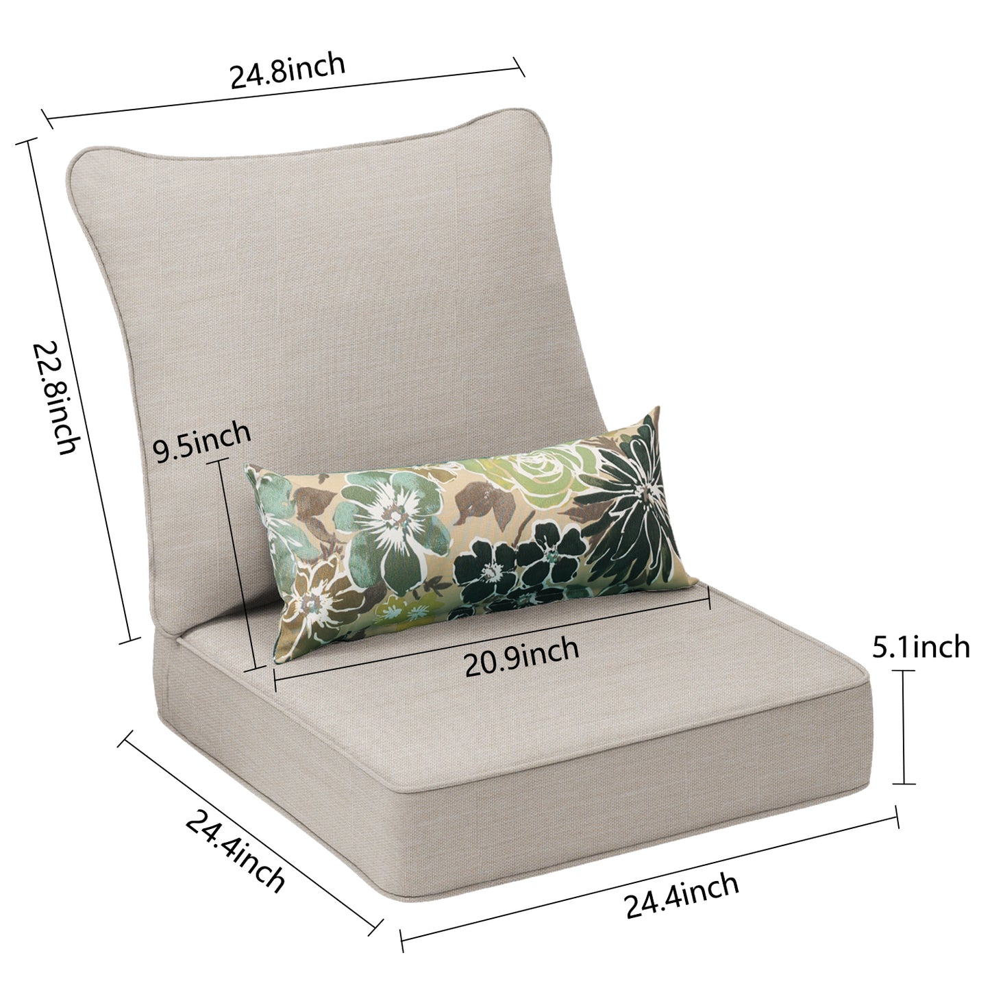 Patio Deep Chair Cushion - 2 Back 2 Seater 2 Pillow CUSHION Aoodor LLC   