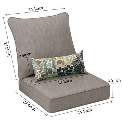 Patio Deep Chair Cushion - 2 Back 2 Seater 2 Pillow CUSHION Aoodor LLC   