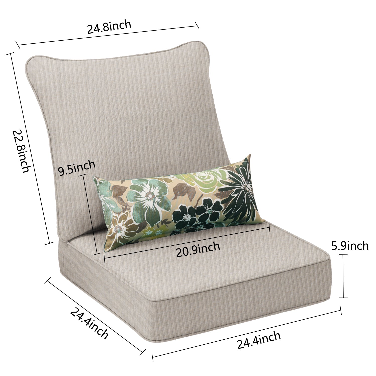 Patio Deep Chair Cushion - 2 Back 2 Seater 2 Pillow CUSHION Aoodor LLC   