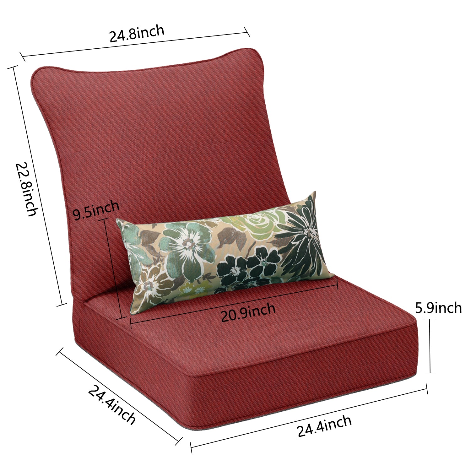 Patio Deep Chair Cushion - 2 Back 2 Seater 2 Pillow CUSHION Aoodor LLC   