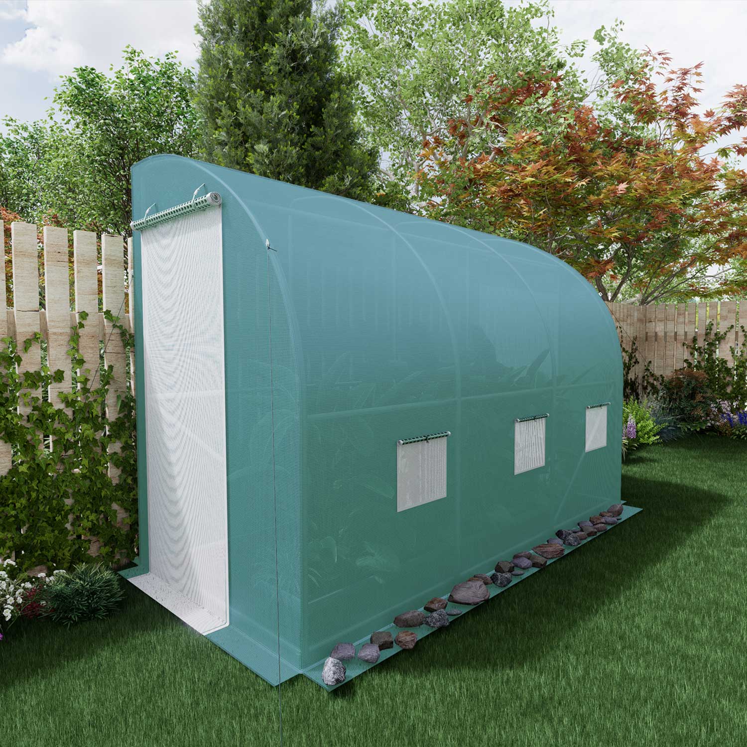 9.65' x 4.79' x7.05' Lean-to Walk-in Greenhouse for Plants, Outdoor Stable Greenhouse Greenhouse Aoodor    